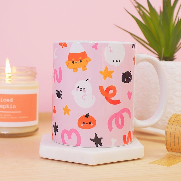 Candycorn Halloween Cute Ceramic Mug ~ Kawaii Mugs ~Cute Ceramics ~ Adorable ceramics ~ Cute Ceramic Mugs ~ Cute Halloween Fall Spooky Mugs