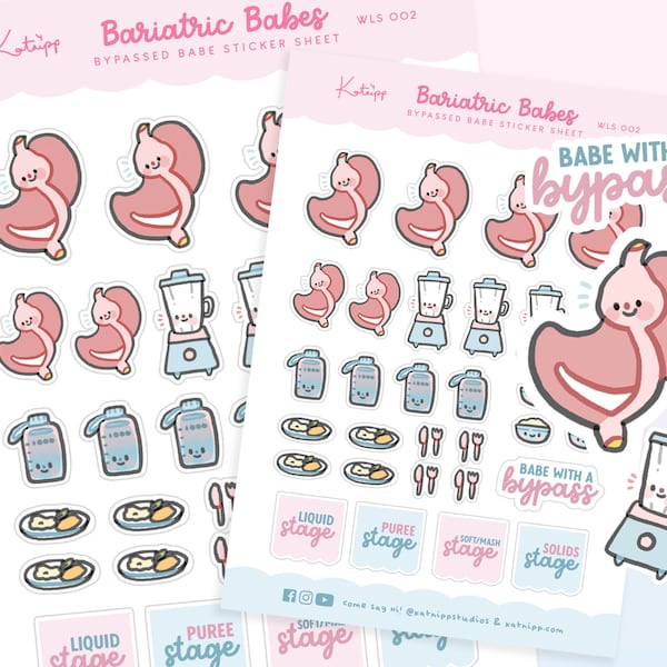 Cute Gastric Bypass Planner Sticker Sheet ~ Weight Loss Surgery Planner Stickers ~ Bariatric Stickers ~ Gastric Bypass Stickers