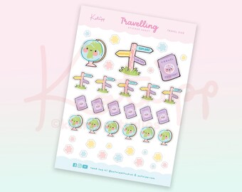 Hoja de pegatinas para planificador de viajes / Pegatinas kawaii para diario de vacaciones