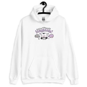 Kawaii Gothic Halloween Hoodie: "Be Fangtastic" Gildan Sweatshirt White