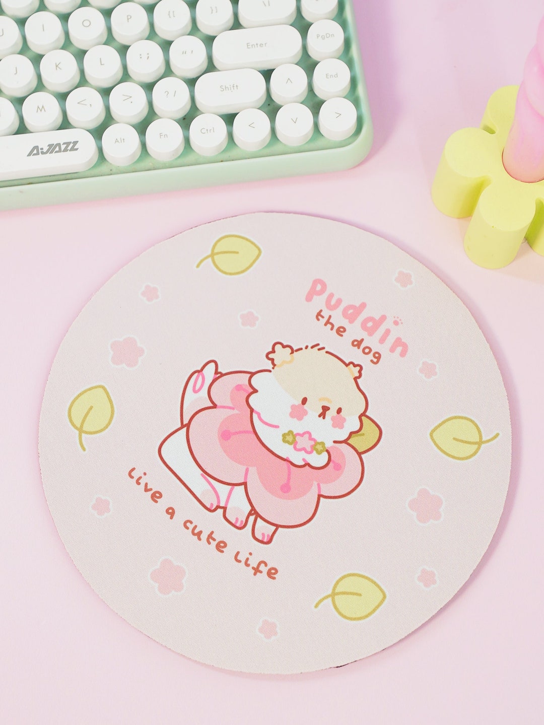 Kawaii Puddin Dog Sakura Cherry Blossom Mouse Pad | Cute Kawaii Puddin Dog Sakura Cherry Blossom Mouse Pad | Cute