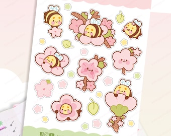 Sakura Bee Sticker Sheet | Cherry Blossom Planner Stickers