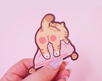 Lazy Butt Cheeky Tiger Cat Sticker | Cute Kawaii Waterproof Die Cut Illustration