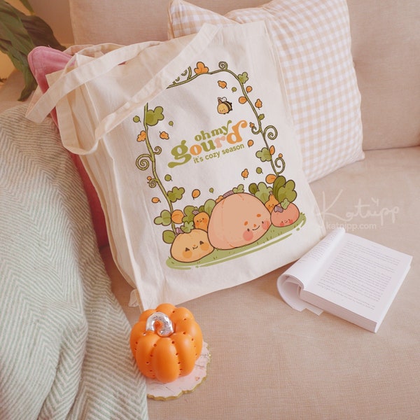 Cute Autumn Bag ~ Pumpkin Bags ~ Eco Tote Bag ~ Illustrated cute Tote Bag ~ Oh my Gourd Pumpkin Pun Tote Bag