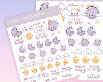 Bedtime/Naptime Planner Stickers ~ Moon and Stars Emoji Bujo Pastel - Kawaii Polco Deco Organisation Stickers  - Cute Polco Deco Stickers