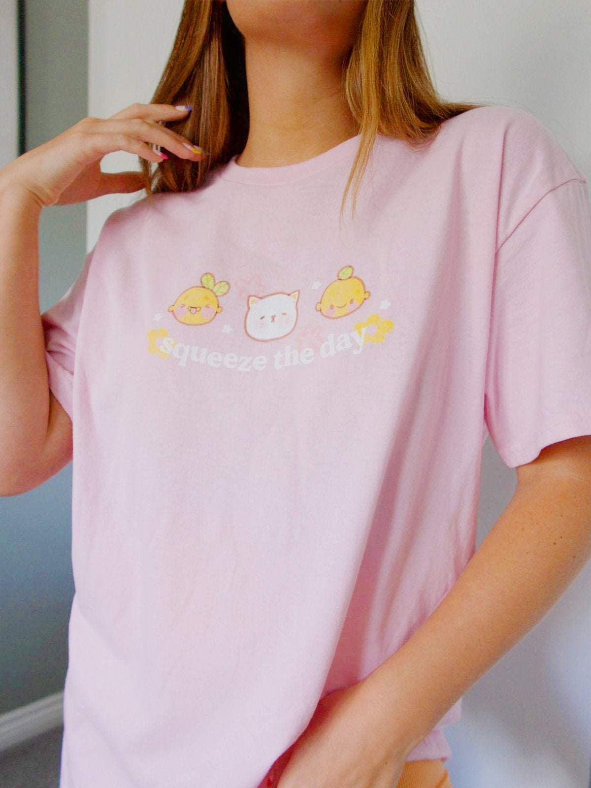 Squeeze the Day Kawaii Pink T-shirt Cute Pastel Pink T-shirt 