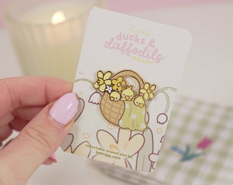 Frühling Enten & Narzissen: Frühling Entchen Cottagecore Aesthetic Korb Kawaii Emaille Pin