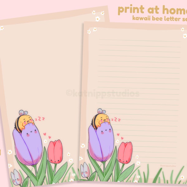 Kawaii Bumble Bee Letter Set - Fuzzy Bee Cute Digital Letter Stationery - Kawaii Stationery - Letter Paper - Kawaii Digital Paper - Katnipp