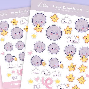 Cute Moon and Star Bujo Pastel Planner  Stickers - Kawaii Pastel Planner Organisation Stickers  - Cute Moon and Star Polco Deco Stickers