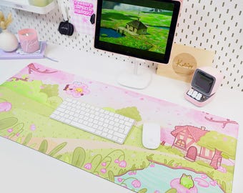 Kawaii Desk Mat | Sakura Cherry Blossom Gaming Mouse Pad | Pastel Desk Decor