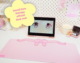 Pink Bow Desk Mat | Kawaii Pastel Gaming Mouse Pad | Desk Decor