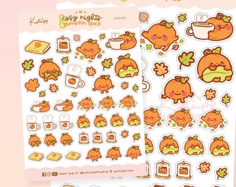 Cosy Night Autumn Stickers ~ Kawaii Fall Planner Stickers ~ Cute Pumpkin Stickers ~ Pumpkin Spice Sticker Sheet