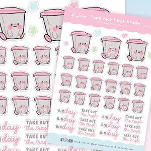 Regular Waste Bin Trash Day Reminder Planner Stickers, Trash Day Sticker Sheet, Home Bujo Planner Stickers, Organisation Planner Stickers