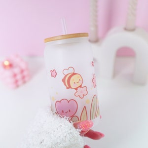 Katnipp Official Bumblebutt Sakura Scene glass tumbler, Kawaii Sakura Glass Tumblers