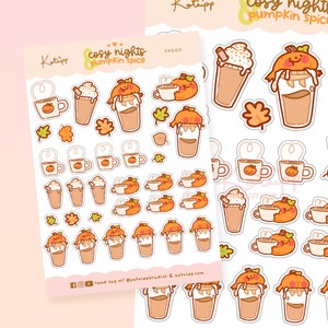 Pumpkin Spice Lattee Stickers ~ Autumn Stickers ~ Kawaii Fall Planner Stickers ~ Cute Pumpkin Stickers ~ Pumpkin Spice Sticker Sheet