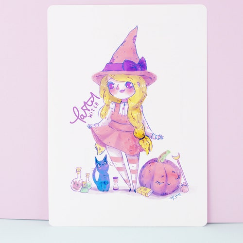 Pastel Witch Art Print Kawaii Magic Girl Art Print Witch Etsy