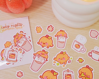 Cute Autumn Pumpkin Sticker Pack - Cute Pumpkin Sticker Pack - Cute Halloween Stickers - Kawaii Autumn Sticker Sets - Cosy Planner Stickers