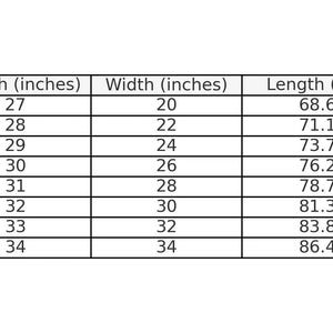 May include: Size chart showing measurements in inches and centimeters for a garment. Sizes range from S to 5XL. Measurements include length and width.