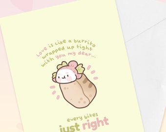 Kawaii Love Is Like A Burrito Katnipp Valentine's Day Greetings Card - GC004