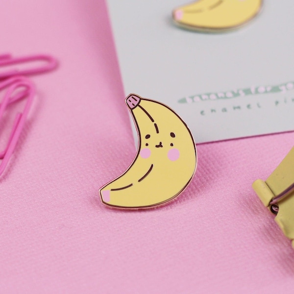 Kawaii Banana Enamel Pin - Cute Enamel Pin - Fruit Enamel Pins - Banana Pins - Cute Banana Badge - Kawaii Enamel Pins - Kawaii Pins - Cute
