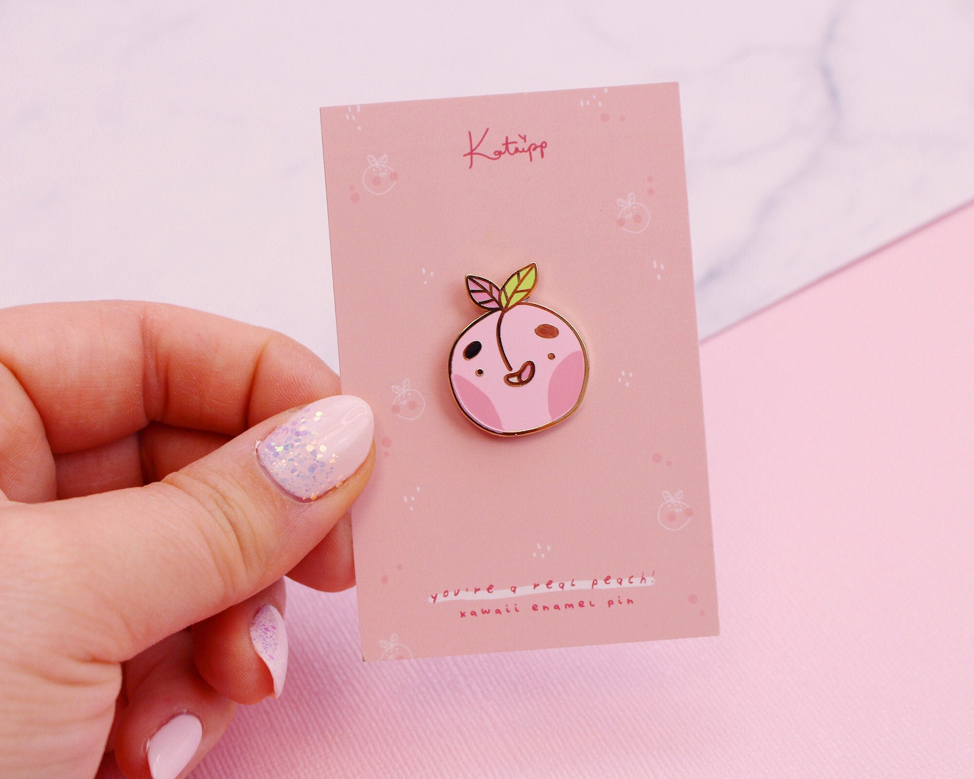 KatnippStudios Cute Peach Enamel Pin - Kawaii Enamel Pin - Hard Enamel - Life Is Peachy Enamel Pin - Peachy Butt Enamel Pin - Cute Brooch