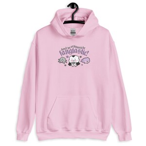 Kawaii Gothic Halloween Hoodie: "Be Fangtastic" Gildan Sweatshirt Light Pink