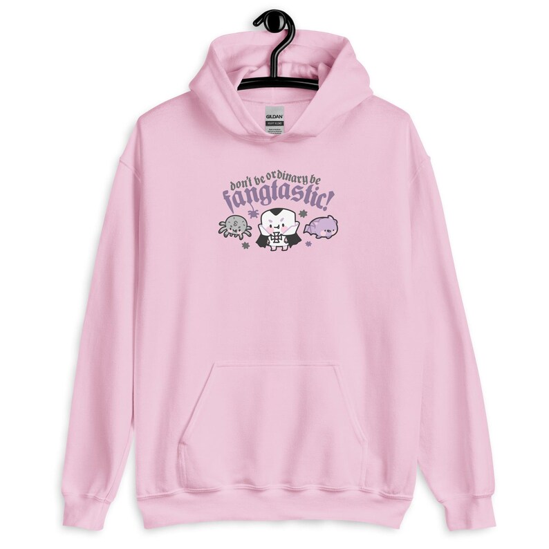 Kawaii Gothic Halloween Hoodie: "Be Fangtastic" Gildan Sweatshirt Light Pink