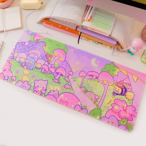 Halloween Desk Mat | Kawaii Pastel Witch Mouse Pad | Spooky Desk Decor