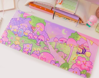 Halloween Desk Mat | Kawaii Pastel Witch Mouse Pad | Spooky Desk Decor