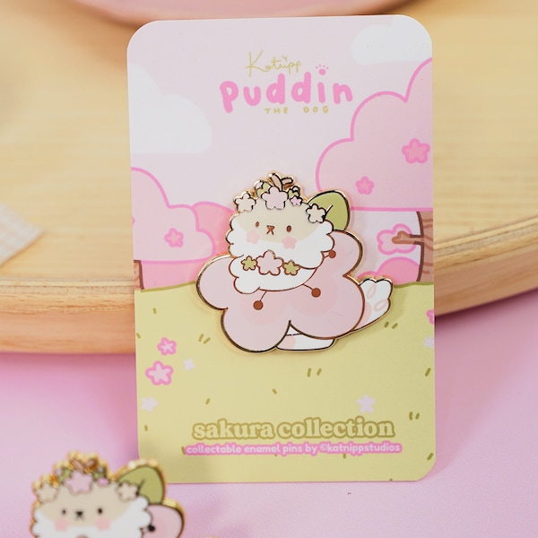 Kawaii Sakura Puddin the Dog Enamel Pin