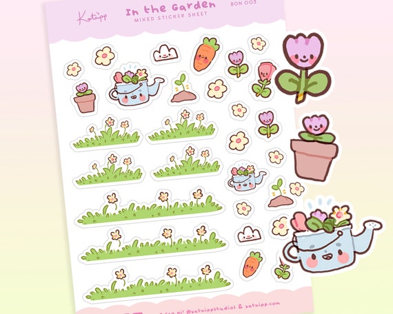 Kawaii Spring/summer Garden Sticker Sheet  Kawaii Garden Farm - Etsy UK