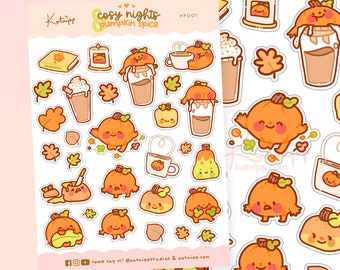 Mixed Autumn Stickers ~ Kawaii Fall Planner Stickers ~ Cute Pumpkin Stickers ~ Pumpkin Spice Sticker Sheet ~ Fall Bujo Planner Stickers