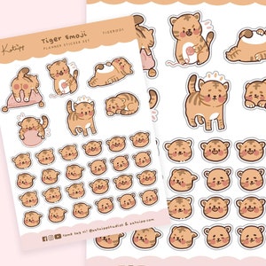 Cute Tiger Mixed Emoji Planner Stickers ~ Adorable Cute Bujo Stickers ~ Art Journal Stickers ~ Bullet Journal Planner Stickers ~ Cute Cat