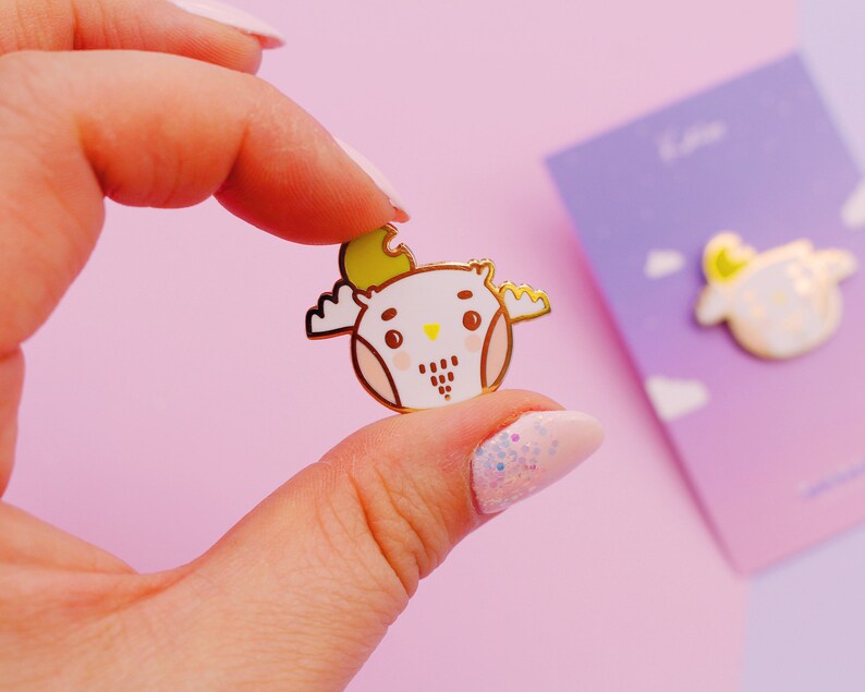 Night Owl Enamel Pin Kawaii Pins Kawaii Enamel Pins Cute Etsy