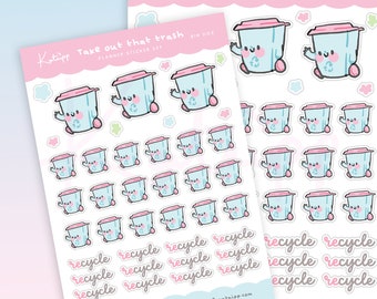 Trash Day Reminder Stickers | Recycle Bin Sticker Sheet for Home Planner | Organization Bujo Stickers | BIN 003