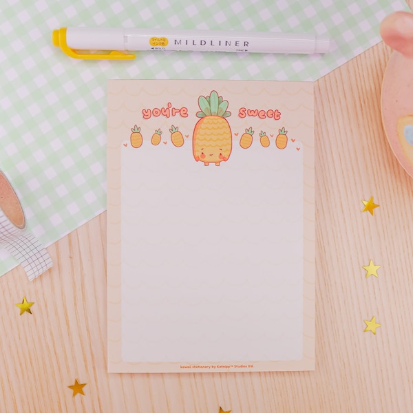 Kawaii Pineapple Cute Notepad Pastel A6 Stationery Notepad Letter Paper - A6 Stationary Pad - Kawaii Pad - Letter Paper - 50 Sheets Katnipp