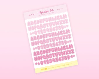 Pastel Pink Alphabet Sticker Sheet | Gradient A-Z and Numbers Stickers | Kawaii Planner Stickers