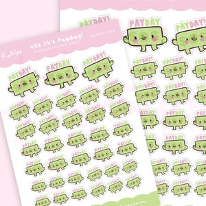 USD Payday Stickers ~ Money Finanace Planner Sticker Sheet ~ Bujo Budget Pastel Planner Stickers ~ Kawaii Organisation Planner Stickers