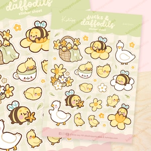 Spring Ducks Daffodils Waterproof Vinyl Sticker Sheet | A5 | Bumblebutt Friends | DAF001