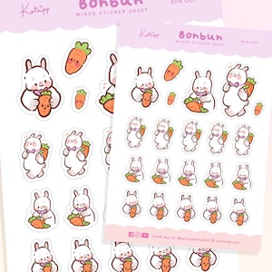 Bonbun The Bunny Day Study & School Sticker Sheet Kawaii School Day Planner Sticker Sheet Pack School bag Stickers image 1