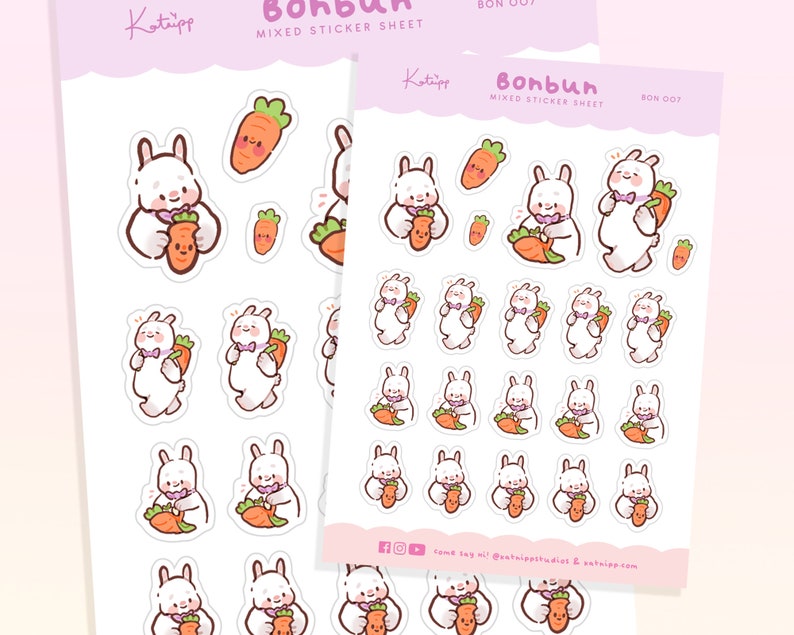 Bonbun The Bunny Day Study & School Sticker Sheet Kawaii School Day Planner Sticker Sheet Pack School bag Stickers image 1