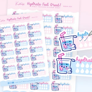 Hydration Daily Water Tracker Stickers ~ Daily Water Hydration Planner Stickers ~ Water Health Tracker Stickers ~ Planner Stickers