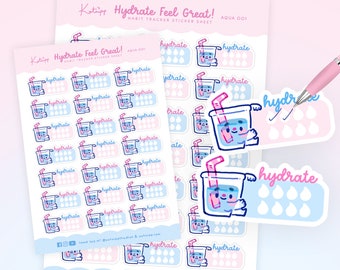 Hydration Tracker Sticker Sheet | Water Intake Planner Stickers