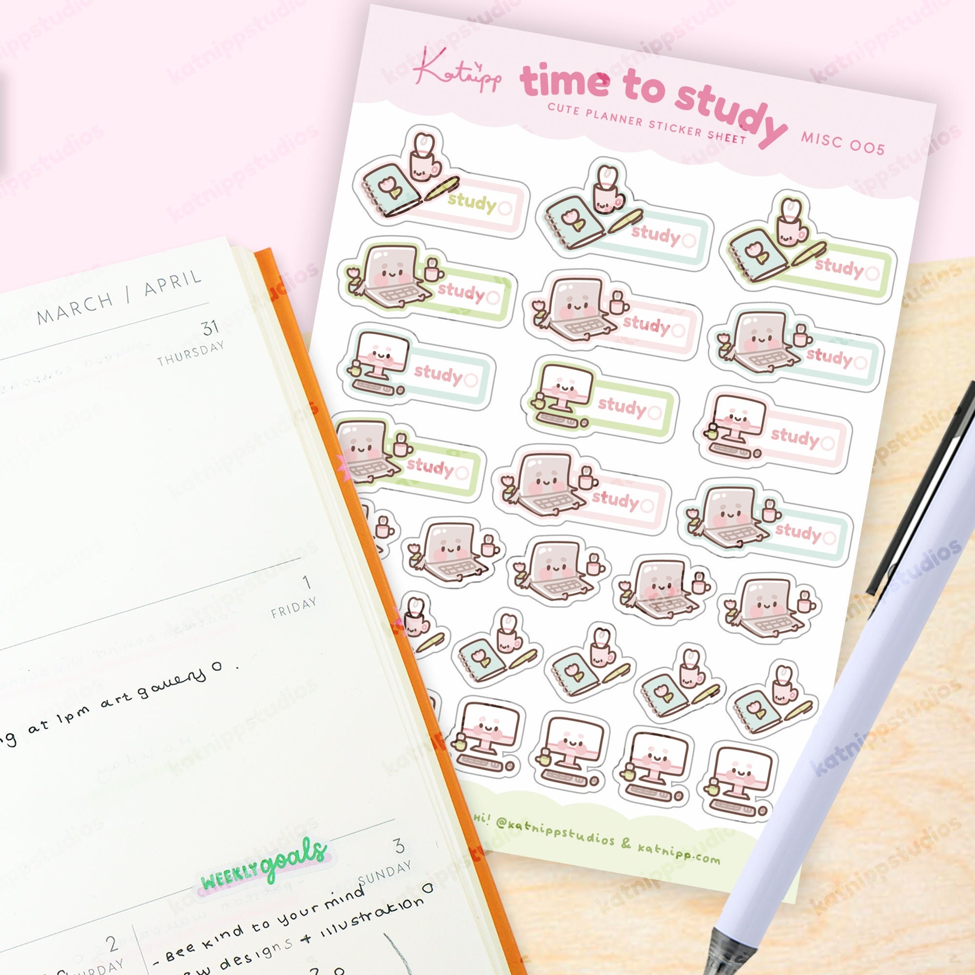 Study Time Sticker Study Time Planner Stickers | Essential Student Sticker Sheet | Kawaii ...