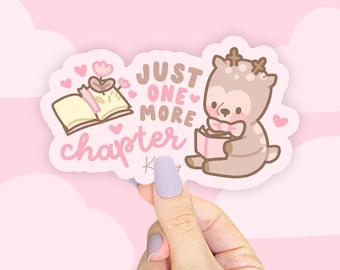 Naklejka Kawaii Bookish – Jeszcze tylko jeden rozdział | Urocza naklejka winylowa dla miłośników książek i przytulnych kącików do czytania