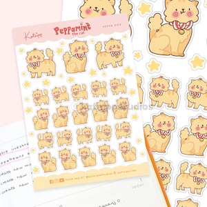 Kawaii Cat Planner Stickers ~ Peppamint the Cat ~ Katnipp Planner Stickers ~ Cute Kitten Stickers ~ Kawaii Cat Sticker Sheet
