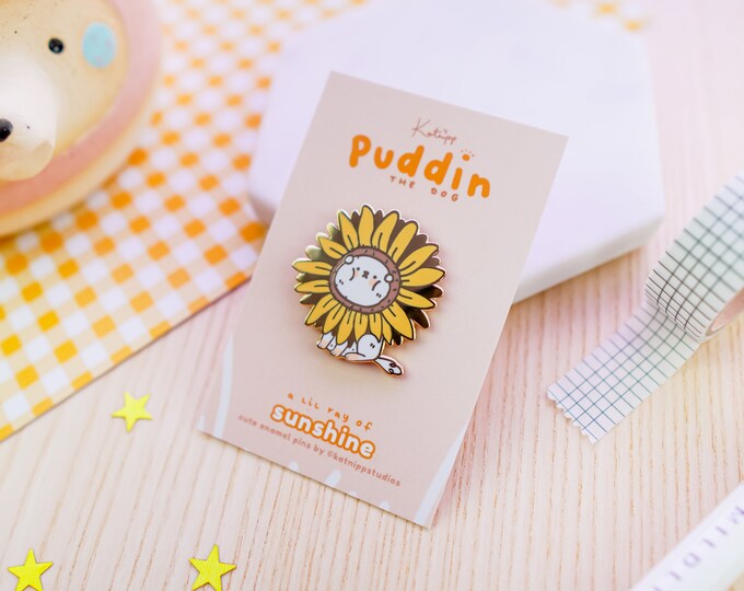 Puddin the Dog Sunflower Enamel Pin Kawaii Accessories Pin Etsy