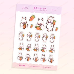 Bonbun The Bunny Day Study & School Sticker Sheet Kawaii School Day Planner Sticker Sheet Pack School bag Stickers image 3