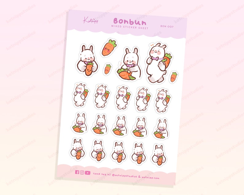 Bonbun The Bunny Day Study & School Sticker Sheet Kawaii School Day Planner Sticker Sheet Pack School bag Stickers image 3