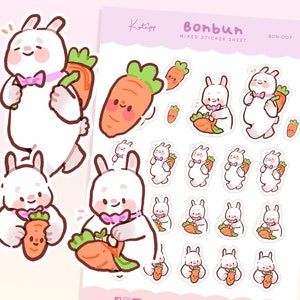 Bonbun The Bunny Day Study & School Sticker Sheet Kawaii School Day Planner Sticker Sheet Pack School bag Stickers image 2